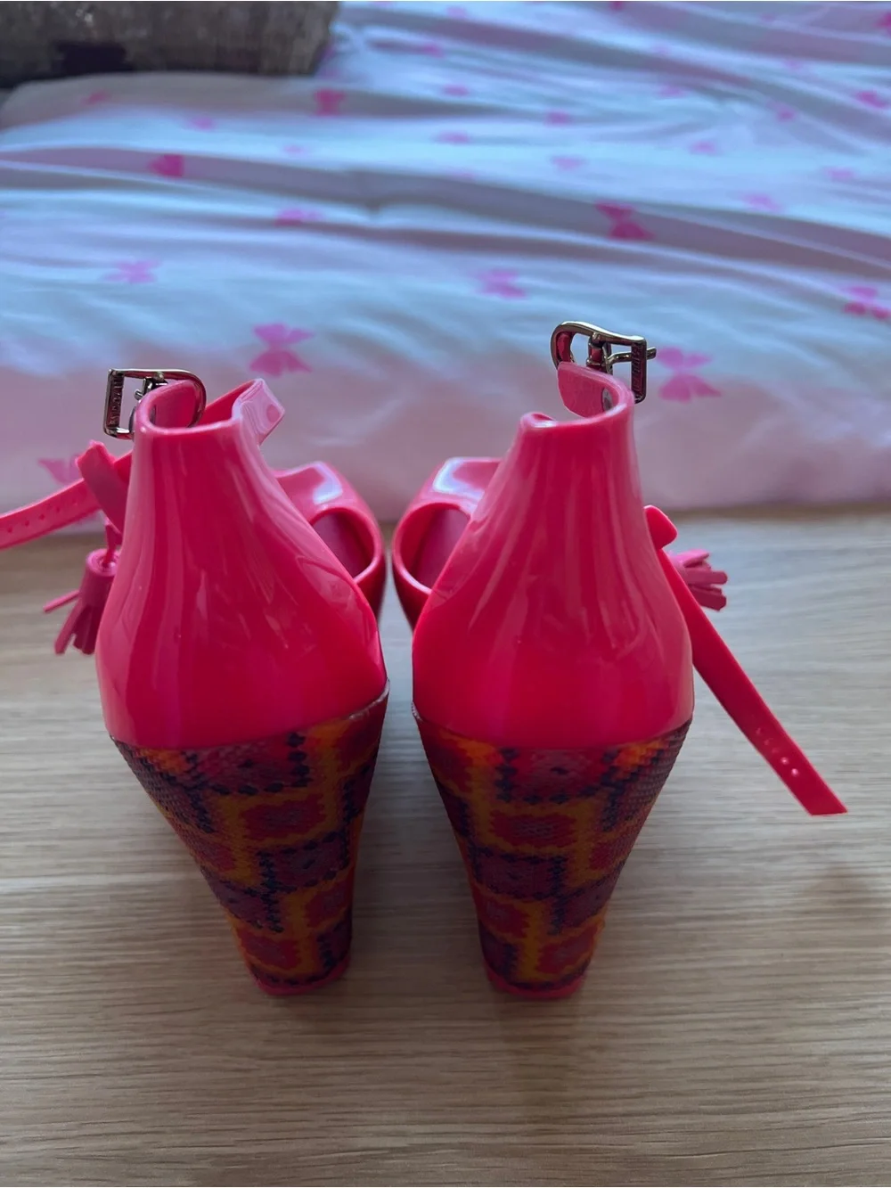 Melissa Hot Pink Peep-Toe Platform Wedges Sandals US Size 5